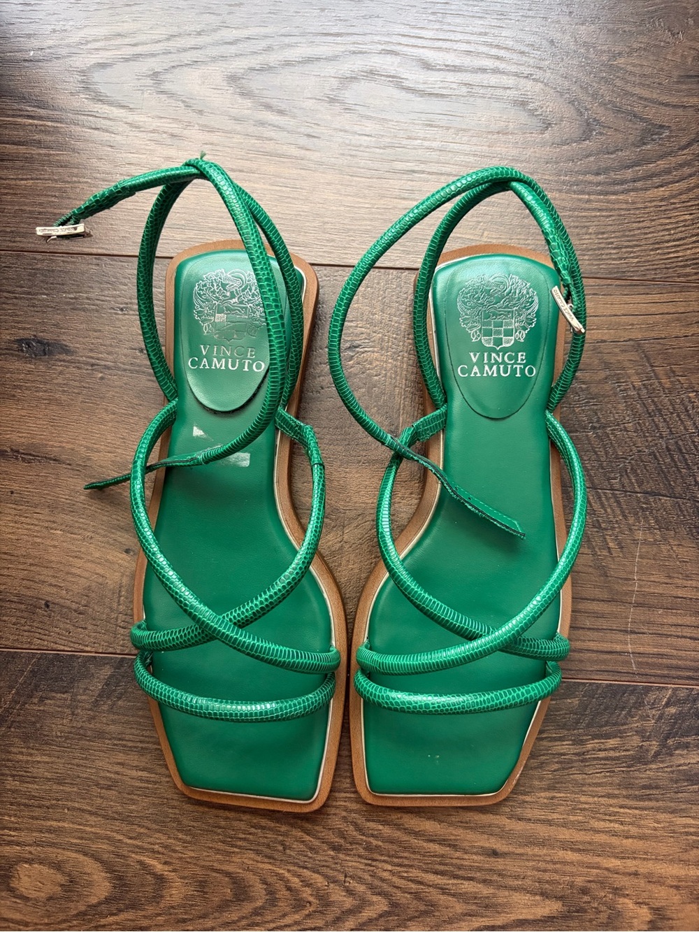 Vince Camuto Emerald Green Strappy Square-Toe Sandals